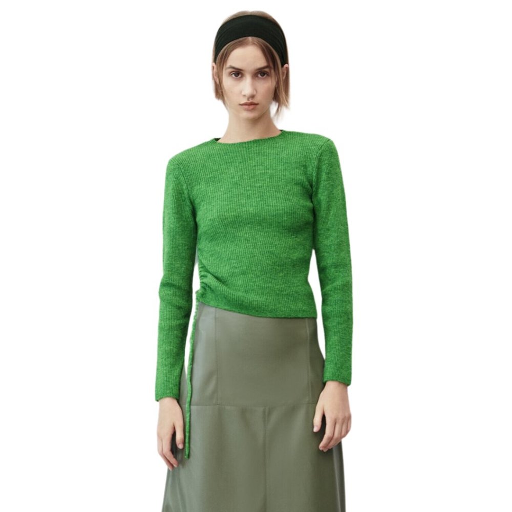 Zara Green Side-Ruched Knit Sweater
